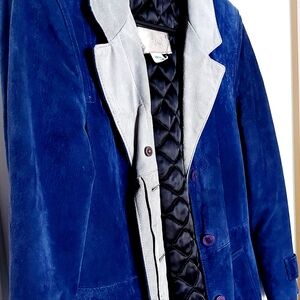 Dark Blue grey  Suede and Polyester  Long Coat - L (L43xW48)